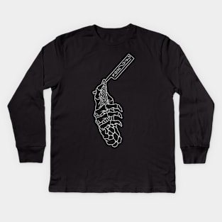 Skeleton Hand with Straight Razor Kids Long Sleeve T-Shirt